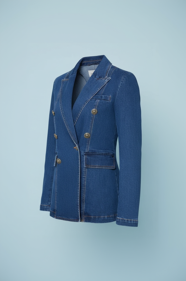 Collared Neck Long Sleeve Denim Jacket