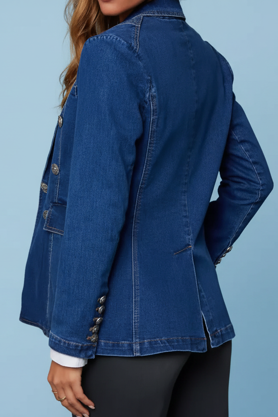 Collared Neck Long Sleeve Denim Jacket