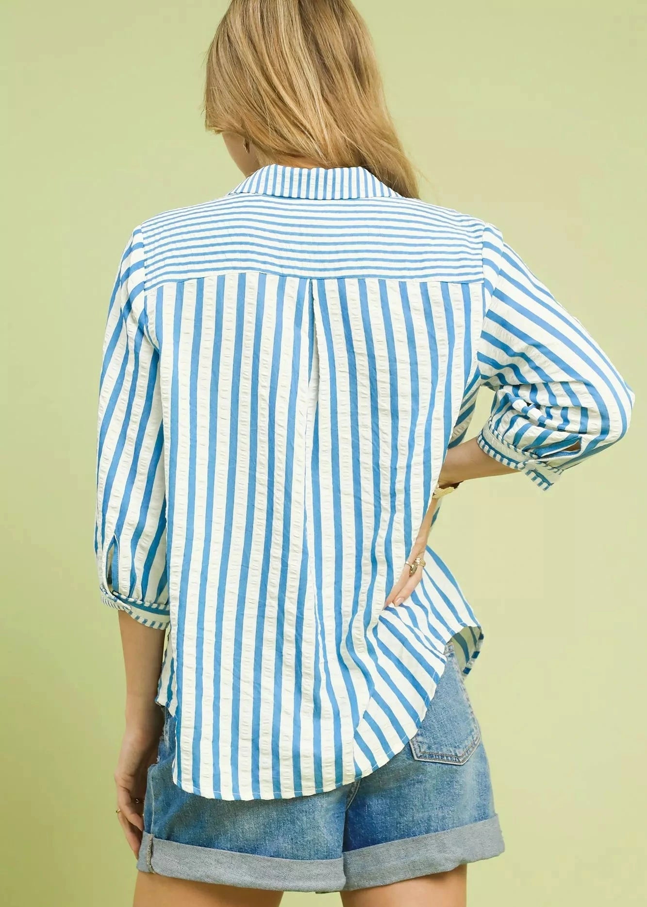 Striped Collared Neck Blouse.