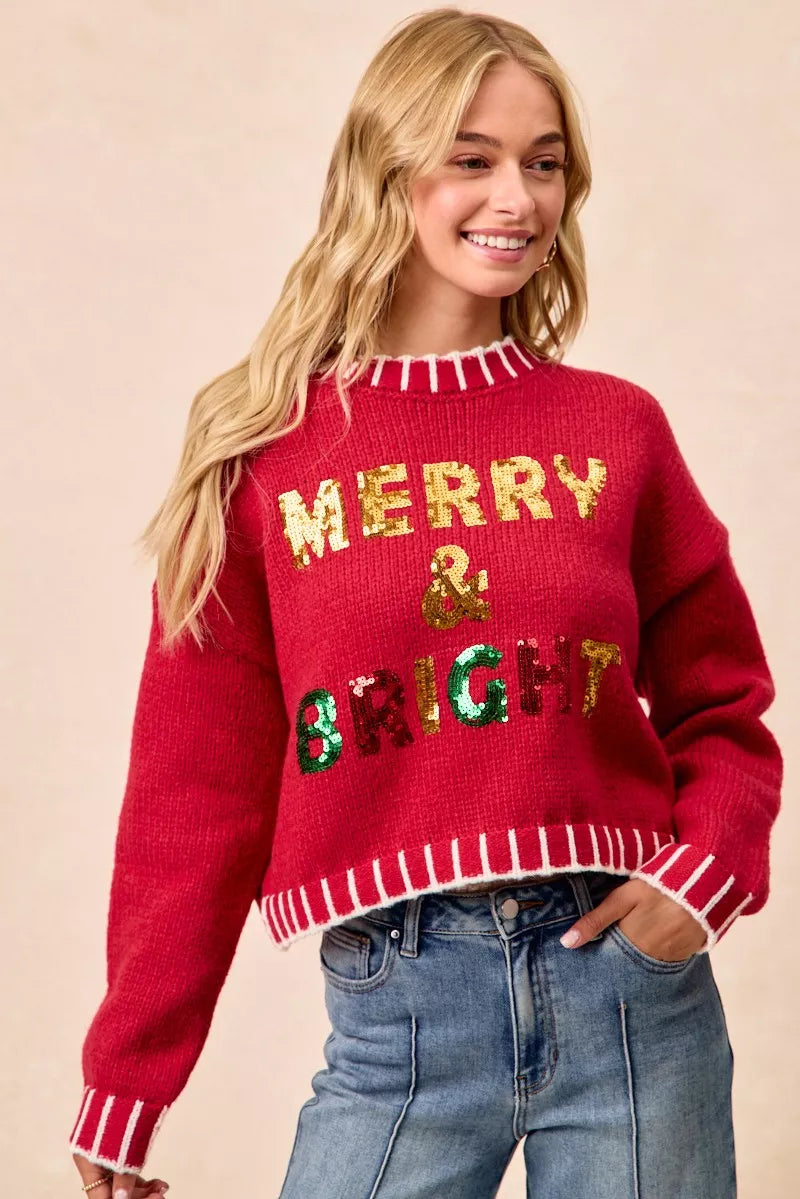 Christmas Theme Sequin Lattering Sweater.