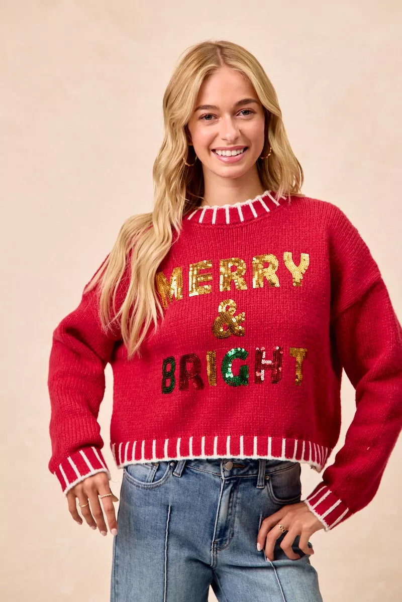 Christmas Theme Sequin Lattering Sweater.
