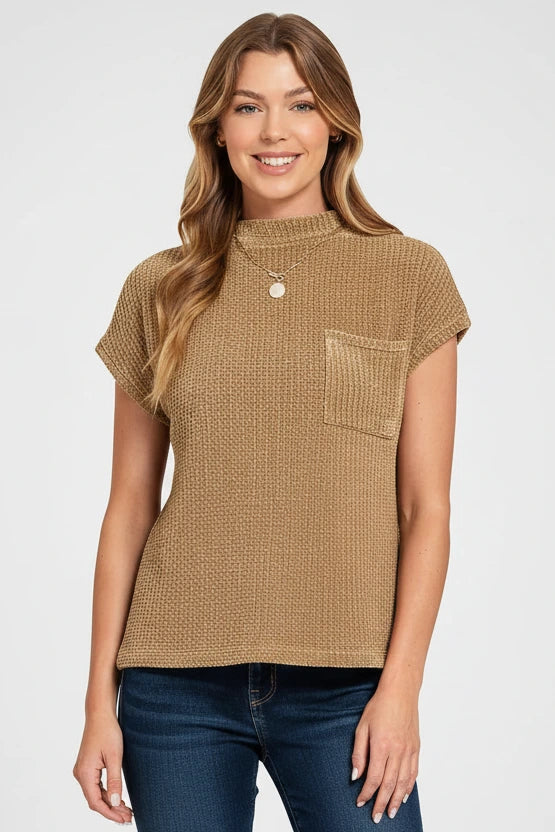 Chenille Waffle Short Sleeve Sweater.